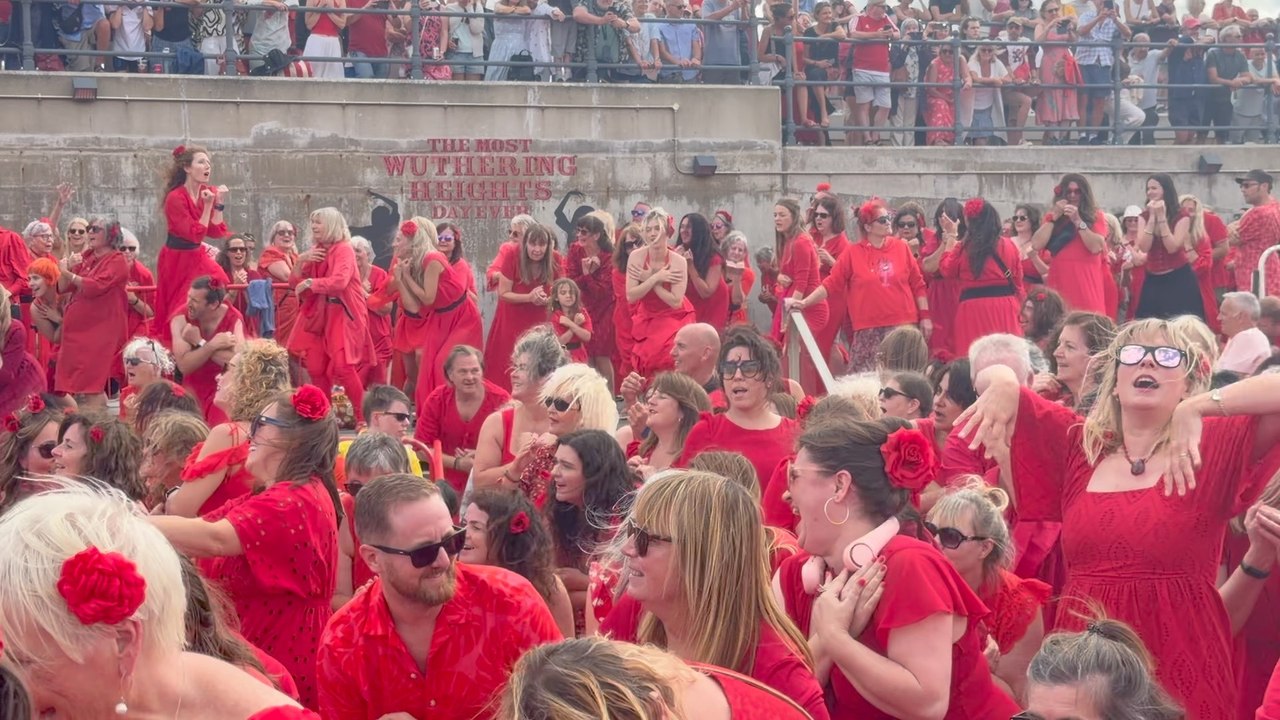 Folkestone harbour welcomes hundreds of Kate Bush fans for Wuthering Heights Day