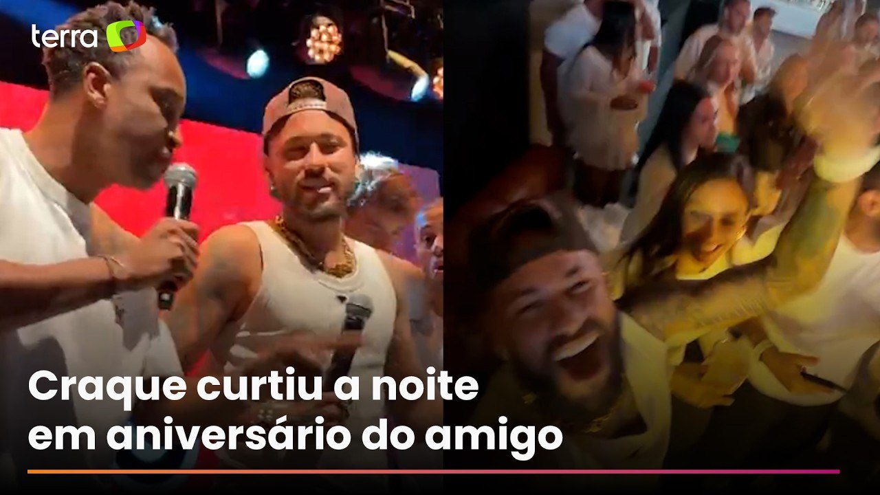 Neymar solta a voz com Thiaguinho em festa de Bruninho do vôlei após dia de polêmicas