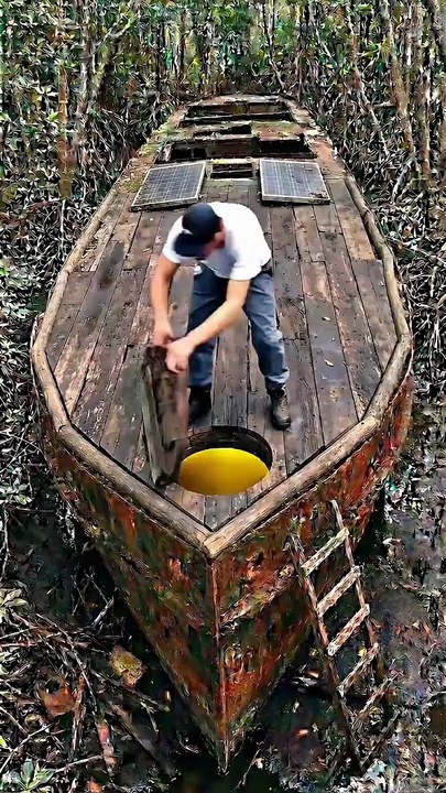 I transformed an abandoned fishing boat stuck in the mud into a shelter#shelterbuild #bunker #shelter #BunkerRenovation