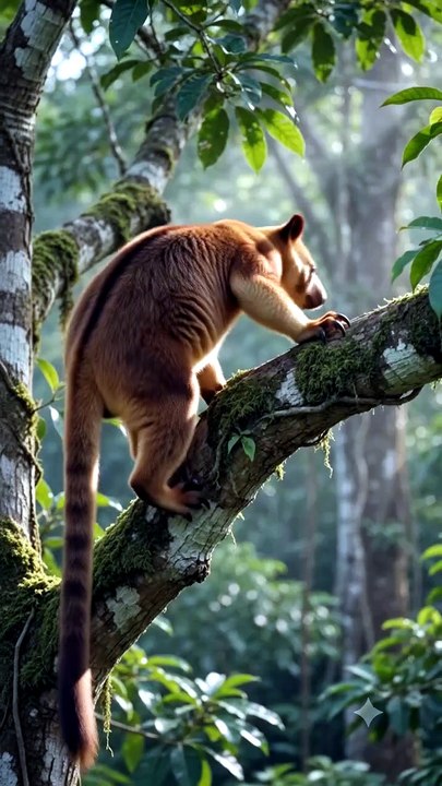 A Tree Kangaroo is a unique marsupial that has adapted to life high in the rainforest canopy. Found mainly in the tropical forests of New Guinea, northeastern Australia, and nearby islands, tree kangaroos are the only kangaroos that spend most of their li