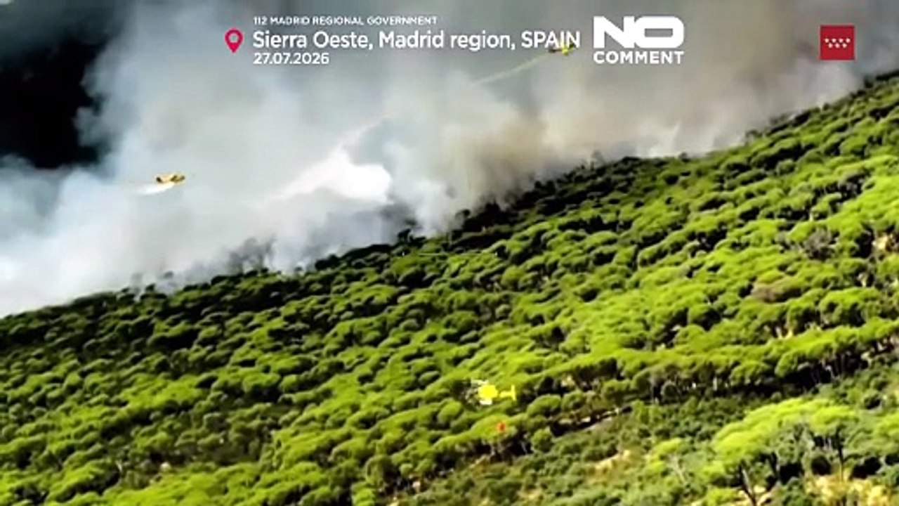 Aerial footage shows wildfires spreading across Spain's Madrid region