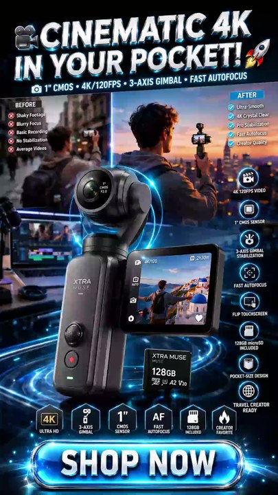 Xtra Muse 4K Vlogging Camera with 3-Axis Gimbal & 1" CMOS Sensor