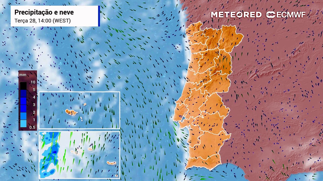 Depressão atlântica afeta Açores, eis a evolução da chuva para as próximas horas e dias