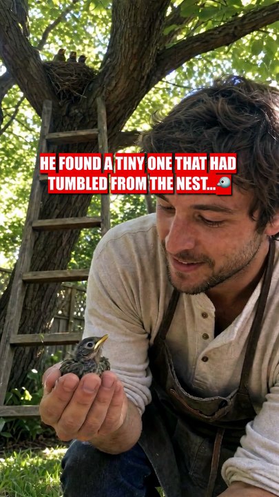 He found a tiny one that had tumbled from the nest…🐦