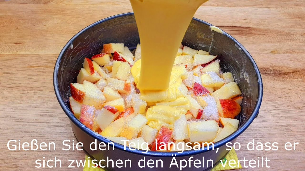 Schnelles und einfaches Apfelkuchen Rezept, 5 Minuten Arbeit und 25 Minuten Backen