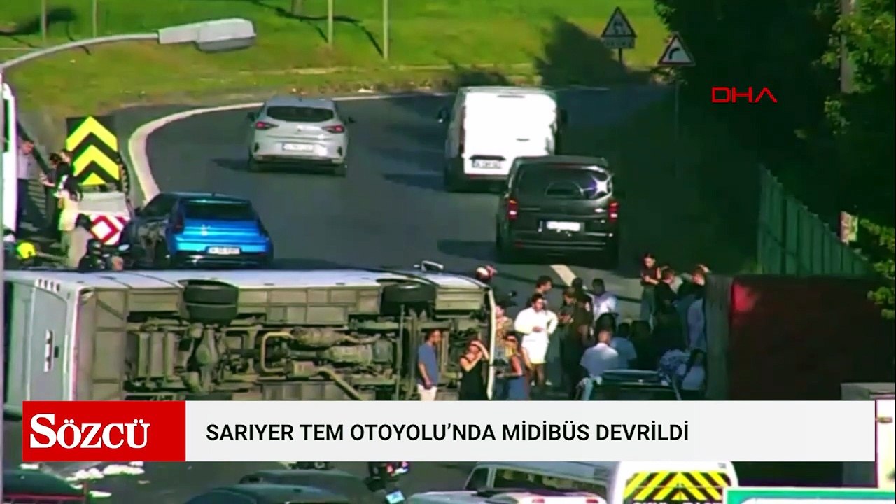 Sarıyer TEM Otoyolu’nda midibüs devrildi
