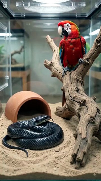 Bold Parrot Challenges a Black Snake