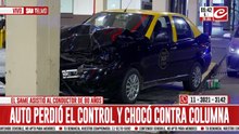 Taxista perdió el control, se estampó contra una columna y terminó herido