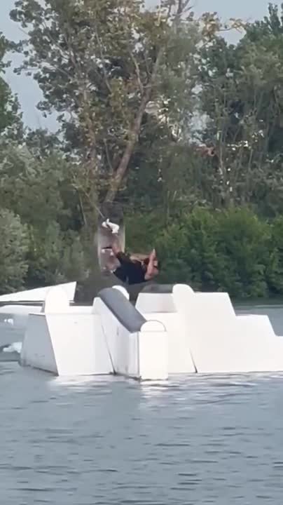 Wakeboarder Falls After Missing Triple Rail Landing