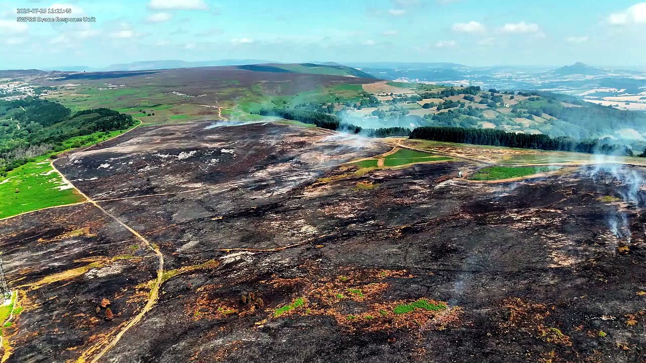 Latest drone footage captures the sheer devastation caused by the Blaenavon wildfire.