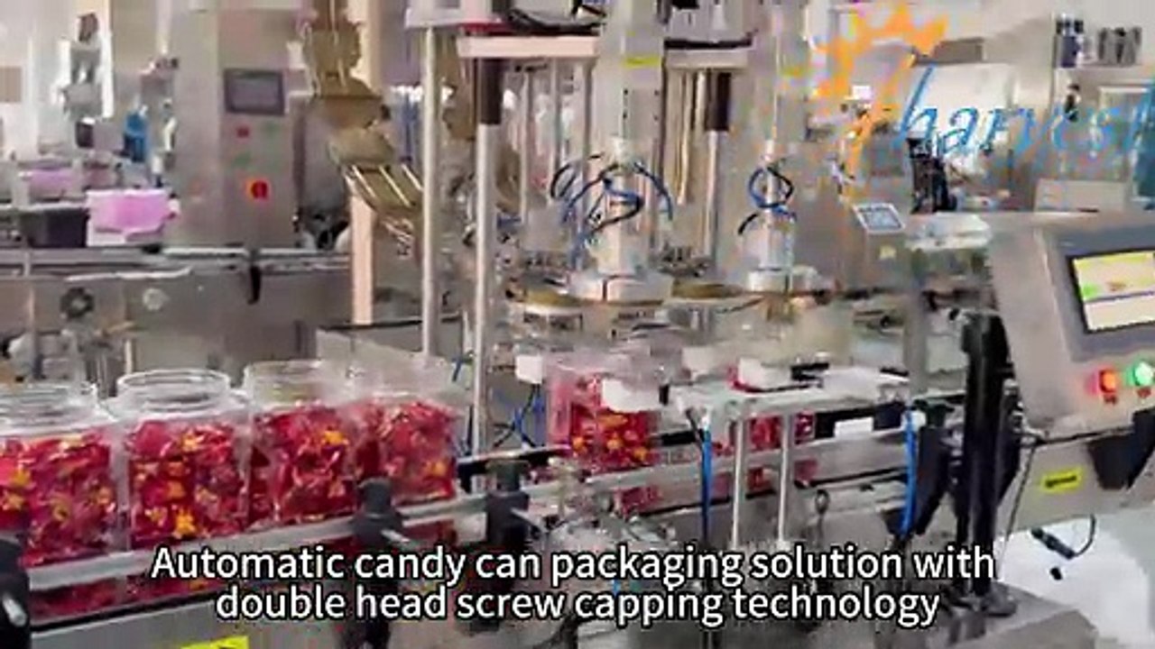 Candy Can Packaging Machine | Double Head Screw Capping & Three Side Sticker Labeling