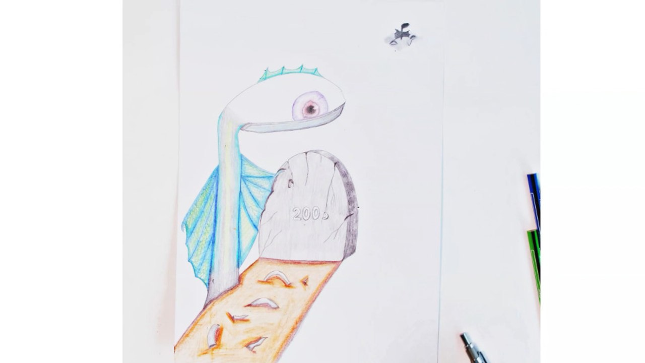 Pure Relaxation: Drawing a grieving dragonplant  with Colored Pencils