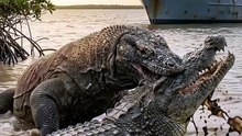 Titan Komodo Dragon Locks Jaws With a Monster Crocodile