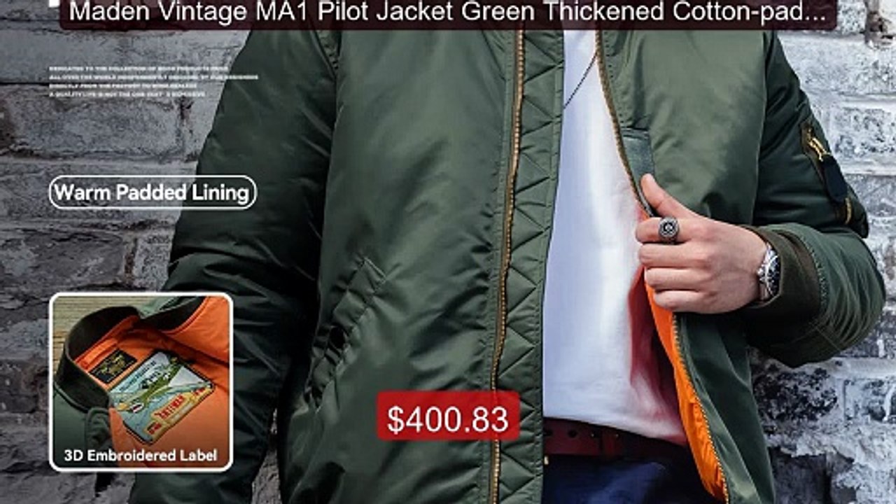 Maden Vintage MA1 Pilot Jacket Green Thickened Cotton-padded Jacke... -- Best Deal 2026 | Shop Now!