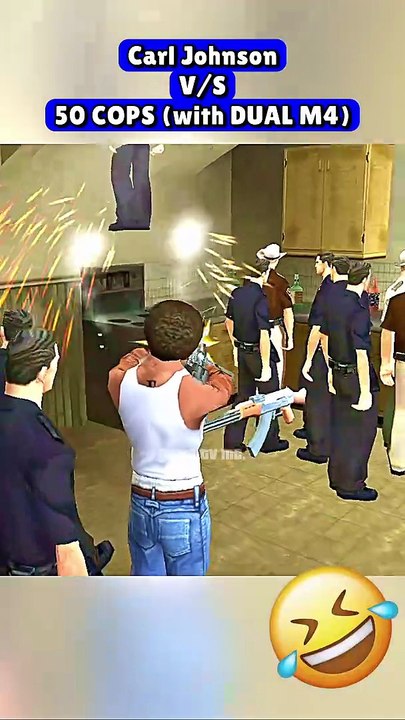 GTA San Andreas Funny Moment – CARL vs 50 COPs (with DUAL M4)  👊💀🔥🤣⚡️(Part 480) - #gtag #cj #funny #gtaindia #gtarp