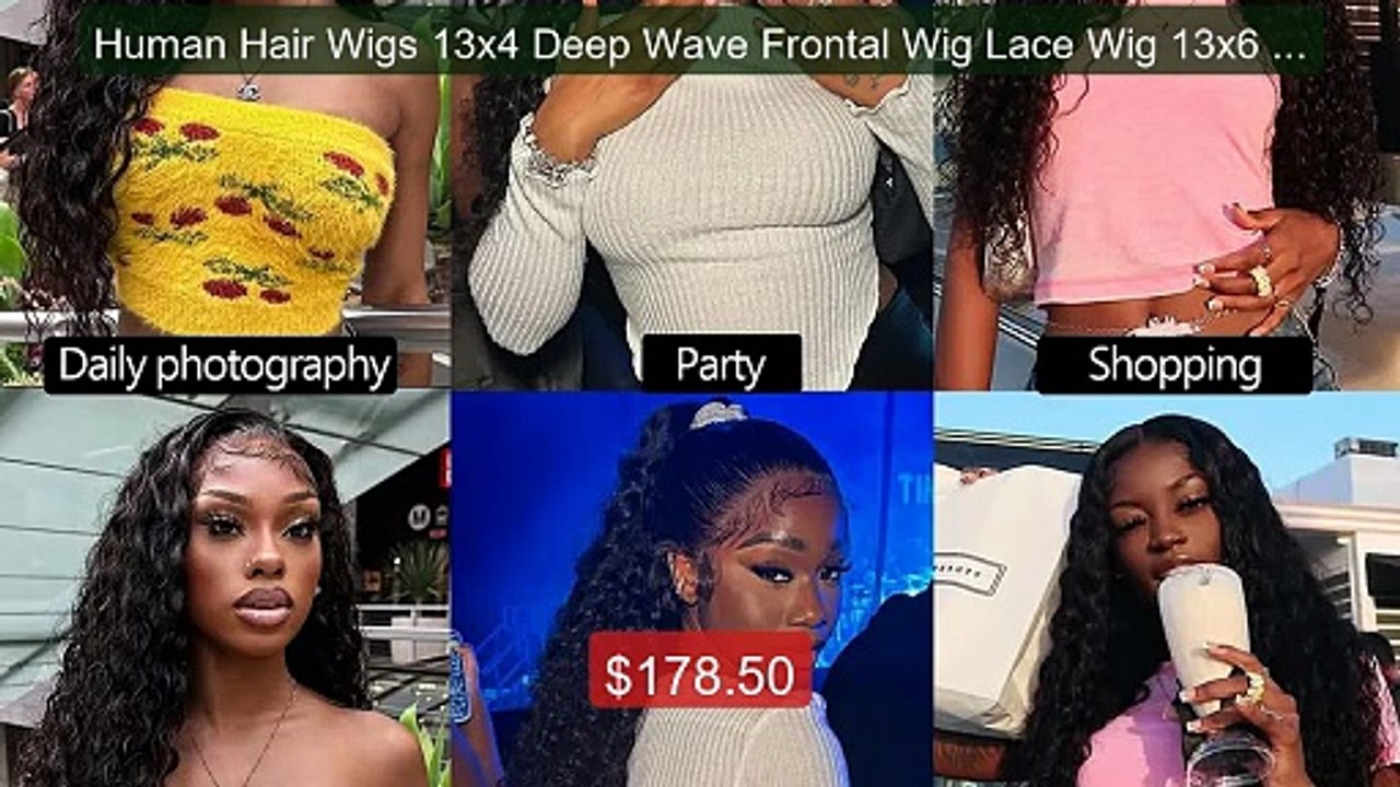 Human Hair Wigs 13x4 Deep Wave Frontal Wig Lace...