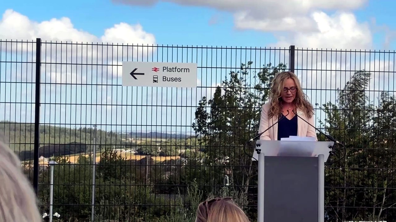 Jo Grew speaks at the opening of the Okehampton Interchange Station