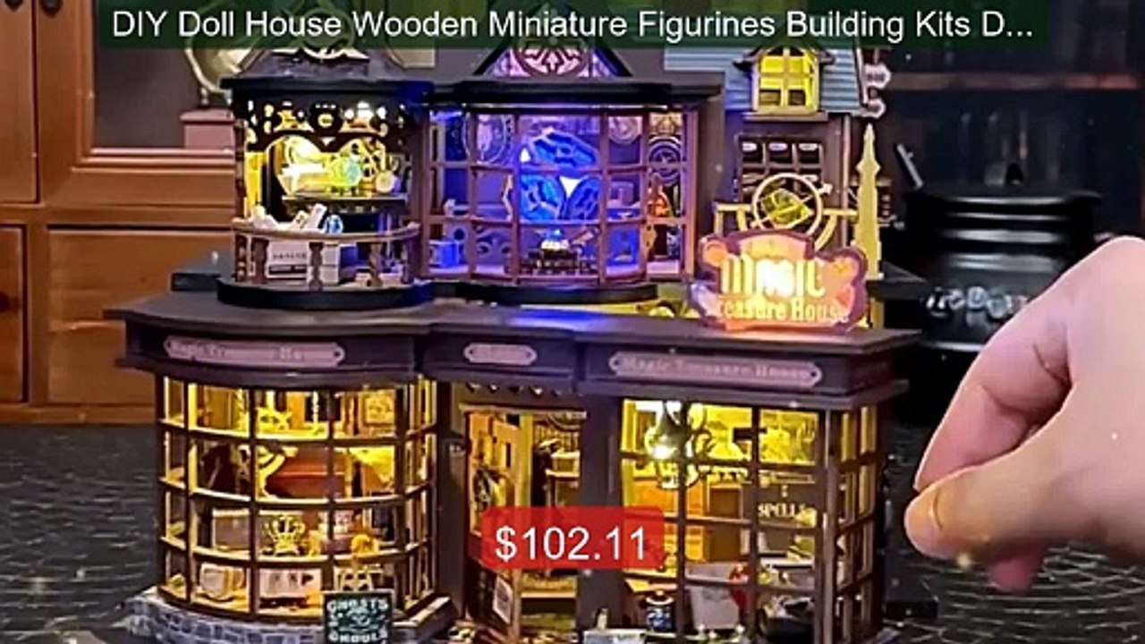 DIY Doll House Wooden Miniature Figurines Build...