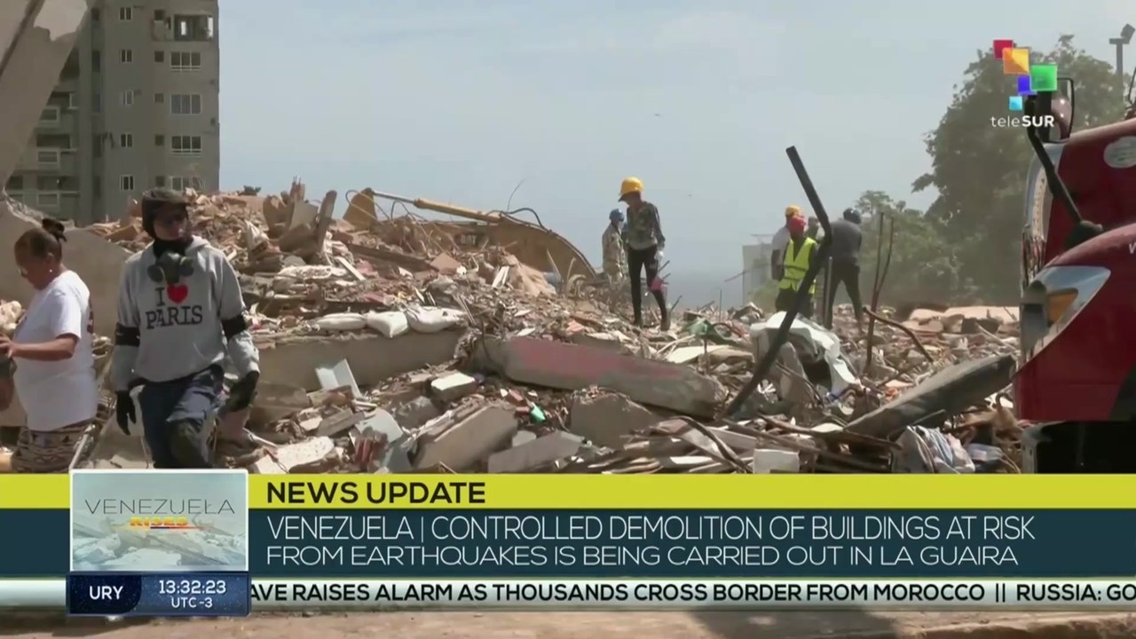 Controlled demolition of buildings at risk from earthquakes is being carried out in La Guaira