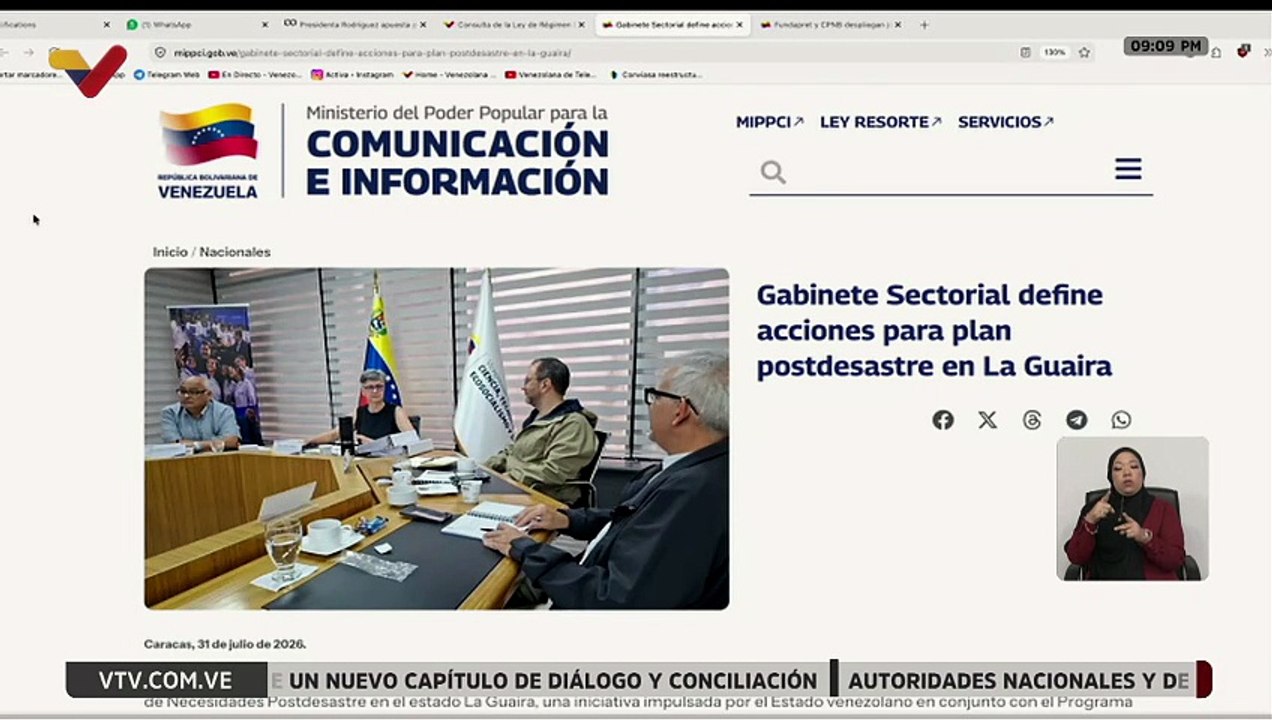 Autoridades definen acciones para planes postdesastre en zonas afectadas de La Guaira