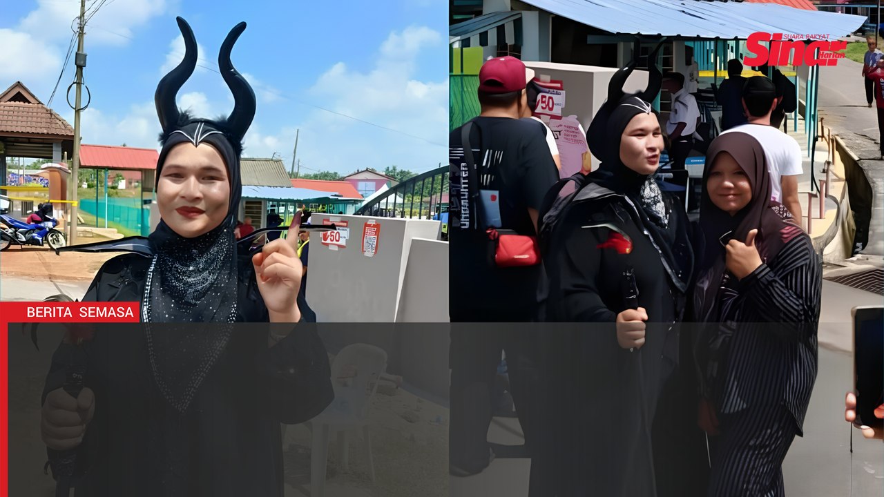 PRN Negeri Sembilan: Pengundi berkostum Maleficent curi perhatian di pusat mengundi