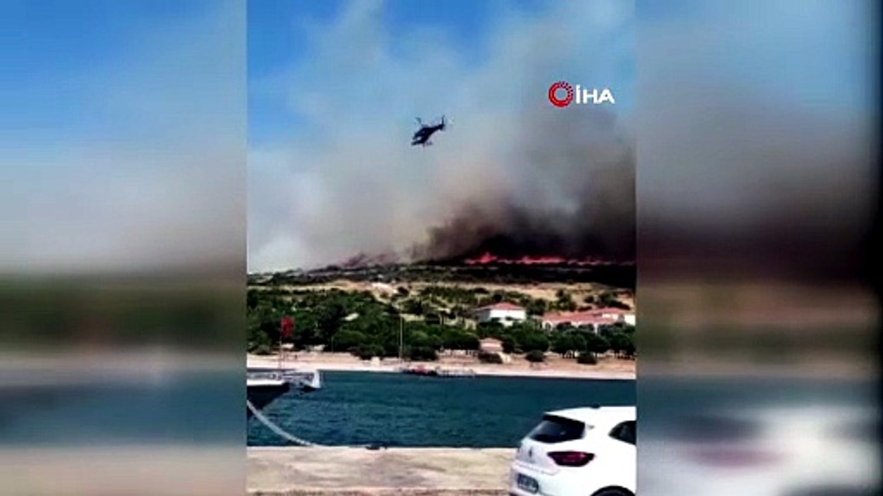 Alevler rüzgarın etkisiyle büyüdü! Foça’daki orman yangınına havadan ve karadan dev müdahale!