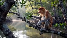 Proboscis Monkey : The long-nosed rainforest primate with remarkable swimming skills