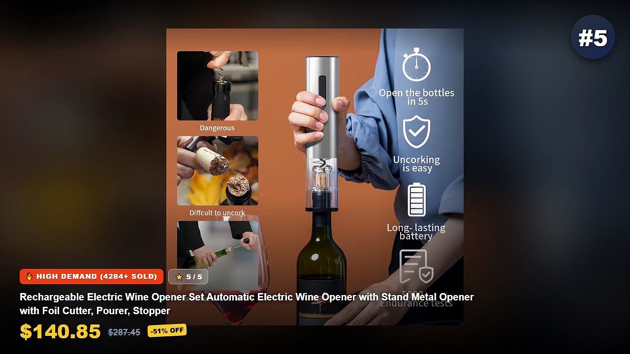 Top 5 Best Electric Wine Openers For Effortless Bottle Opening (Must Have!) - Electric Automatic Wine Opener Set Multifu...