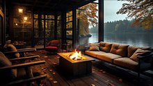 Ambiance chaleureuse d'automne 🍁 Crépitement de feu et musique jazz douce