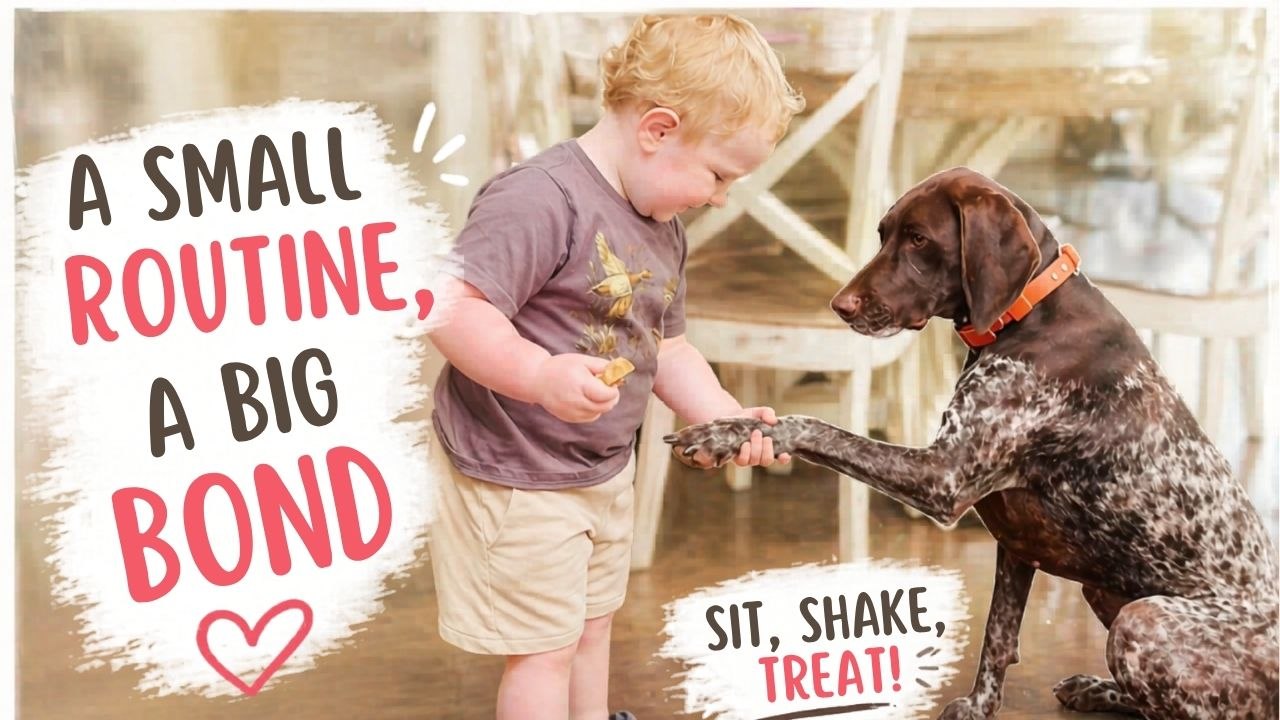 Boy Gives The Family Dog A Treat Before Leaving