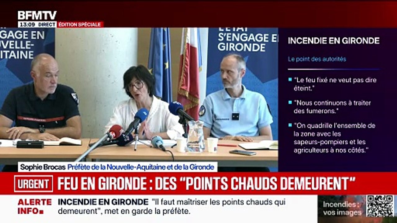 Incendie en Gironde: "Nous continuons à appeler à la vigilance", déclare la préfète Sophie Brocas