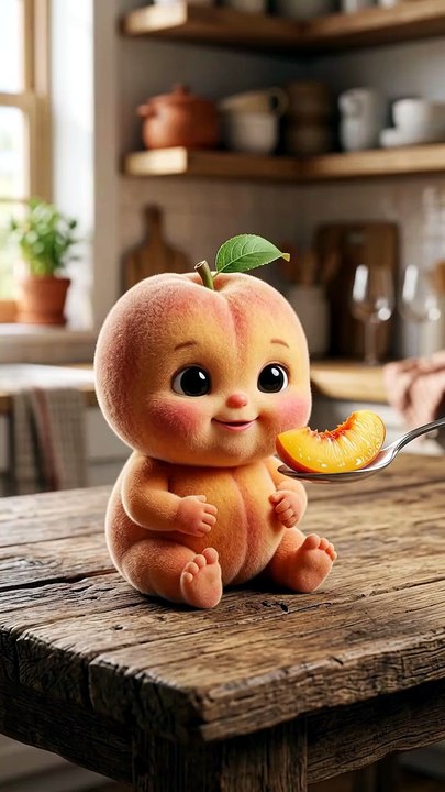 Cute Peach Fruit Baby Eating Peach 👶 | AI Animation