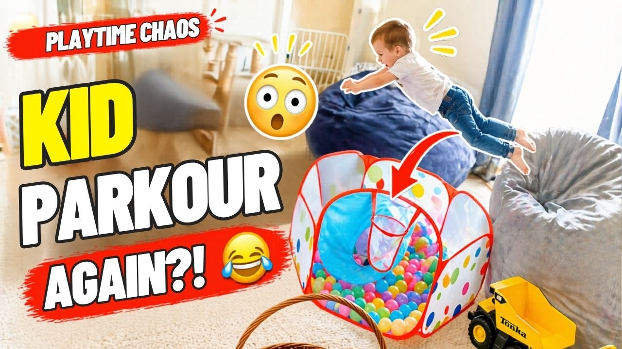 Child Climbs A Chair And Falls Into A Ball Pit