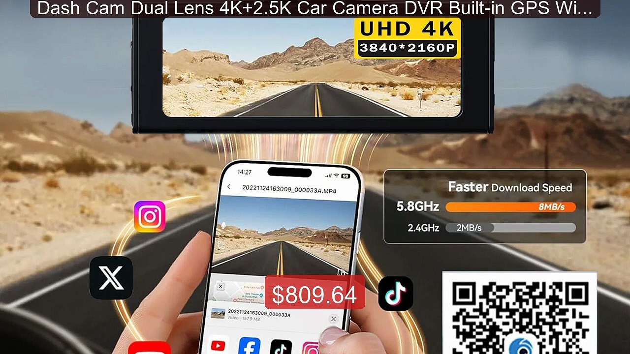 Dash Cam Dual Lens 4K+2.5K Car Camera DVR Built...