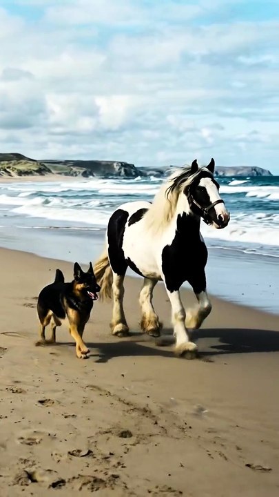 German shepherd With Gypsy Vanner Horse Fun Time