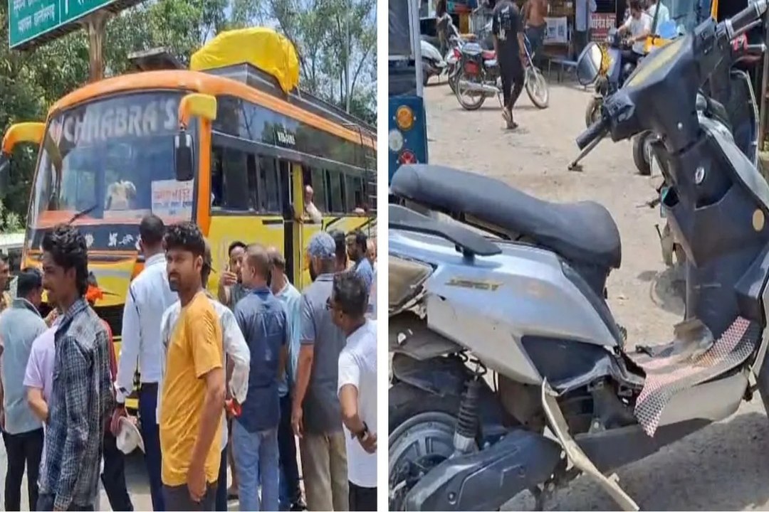 गांधी चौक पर यात्रियों से भरी बस ने स्कूटी सवार को घसीटा, बाल-बाल बची जान