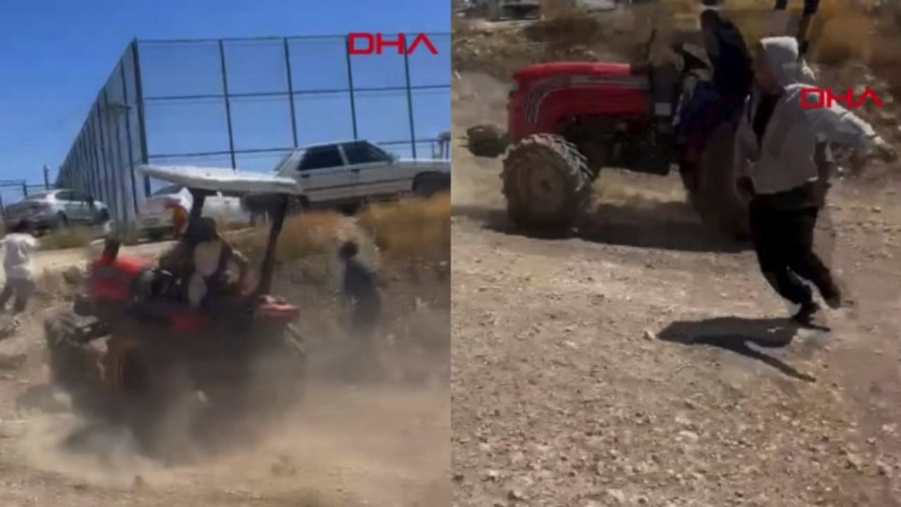 Tartıştığı kişilerin üzerine traktör sürdü; o anlar kamerada