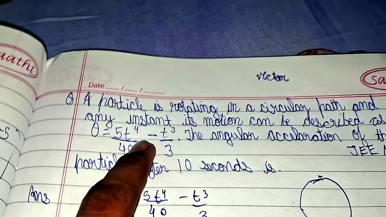 A particle is moving in a circular motion and at any instant its motion equation is given by angular displacement =40 power 4 / 40 - 3 ki power 3 / 3 . the angular acceleration of particle after 10 seconds is #jee main april 2026 question #jeepyq #jee mai