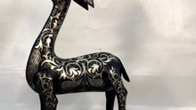 Handmade Moroccan Damascene Deer Sculpture – Silver Inlay Metal Deer Statue, Luxury Artisan Wildlife Decor from Meknes11