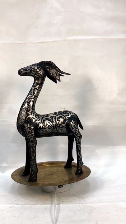 Handmade Moroccan Damascene Deer Sculpture – Silver Inlay Metal Deer Statue, Luxury Artisan Wildlife Decor from Meknes11