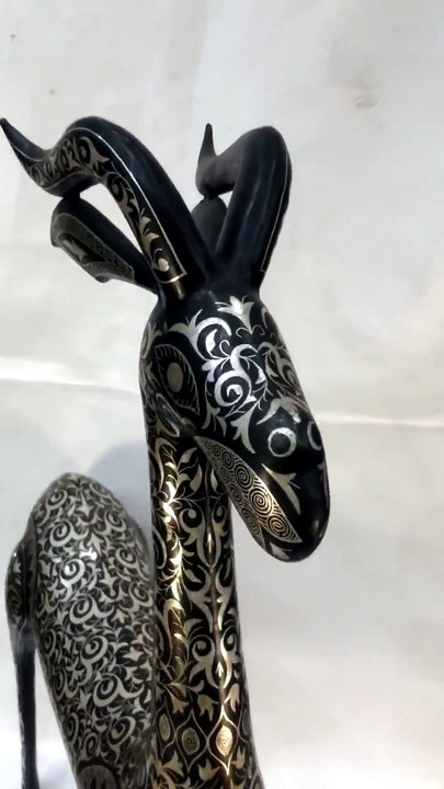 Handmade Damascene Gazelle Sculpture – Silver Inlay Metal Antelope Statue, Luxury Artisan Decor from Meknes1
