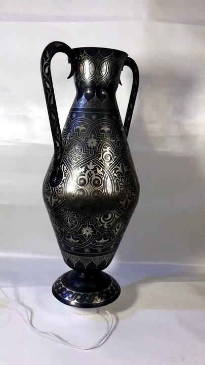 Handmade Moroccan Damascene Pitcher Vase – Silver Inlay Metal Ewer, Luxury Decorative Jug, Artisan Home Decor from Meknes3