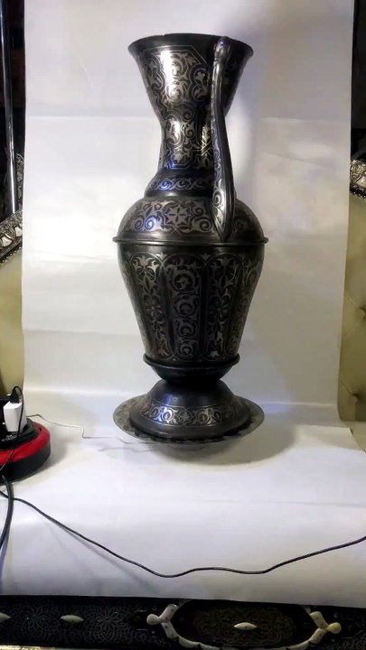 Handmade Moroccan Damascene Pitcher Vase – Silver Inlay Metal Ewer, Luxury Decorative Jug, Artisan Home Decor from Meknes11