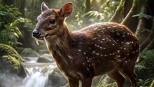🦌🧛🌿 Tiny like a rabbit, armed with vampire fangs, and able to swim underwater to escape predators.