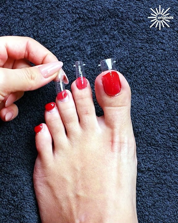 Doing a fresh red pedicure right at home 💯