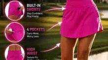 PINSPARK 16" Women's Golf Skort | High-Waisted Athletic Skirt with Built-In Shorts | Trend Pickz
