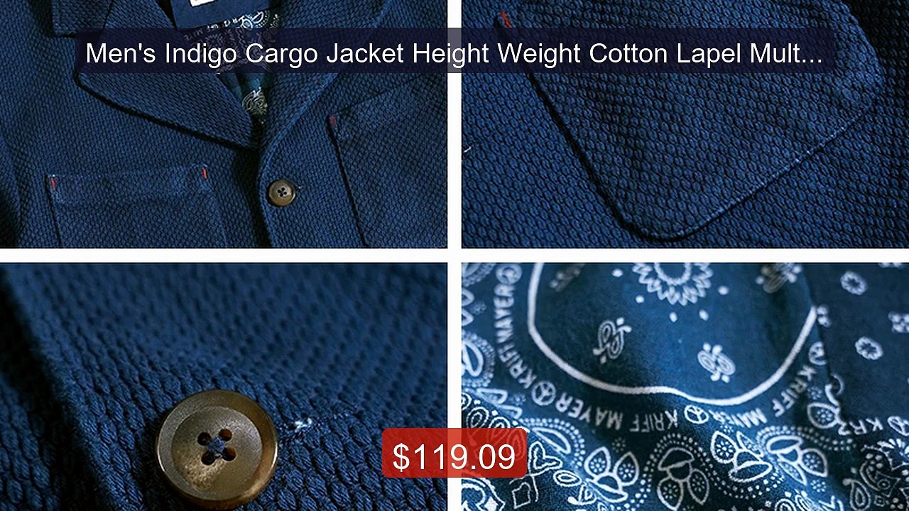 Men's Indigo Cargo Jacket Height Weight Cotton Lapel Multi-pocket ... -- Best Deal 2026 | Shop Now!
