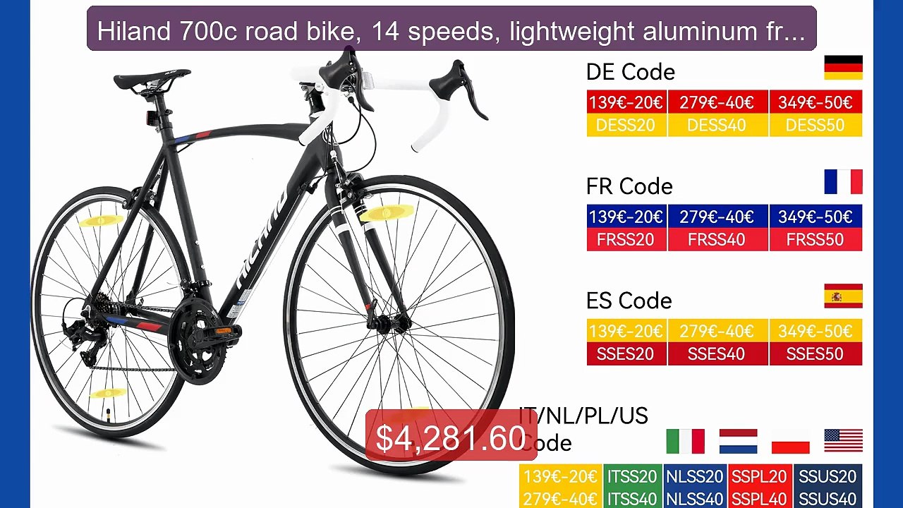 Hiland 700c road bike, 14 speeds, lightweight aluminum frame,... -- Amazing Value 2026 | Must Have!