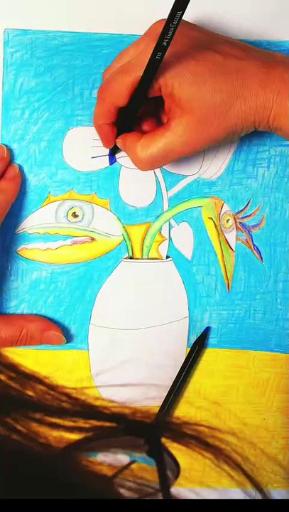 Pure Relaxation: Drawing a angry clover in a vase like Van Gough with Colored Pencils 🎨✨
