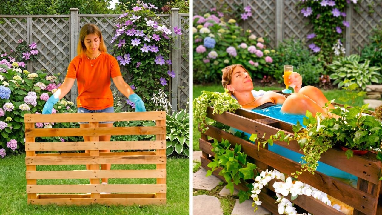 Creative Wooden Pallet Backyard Jacuzzi and Pool DIY